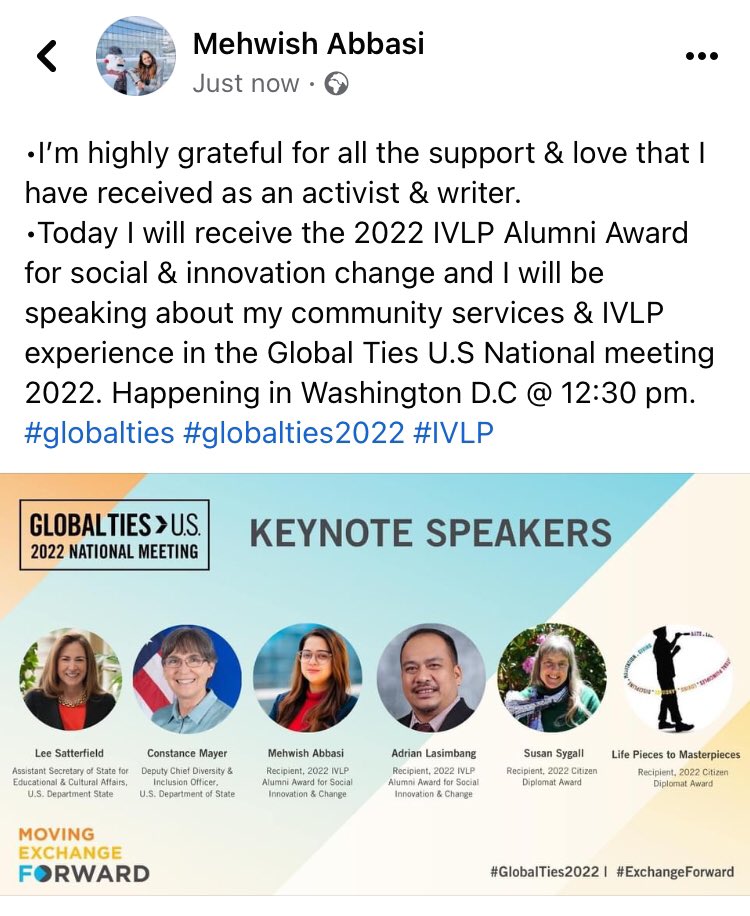 •Today I will receive the 2022 IVLP Alumni Award for social & innovation change and I will be speaking about my community services & IVLP experience in the Global Ties U.S National meeting 2022. Happening in Washington D.C @ 12:30 pm.
#globalties #globalties2022 #IVLP