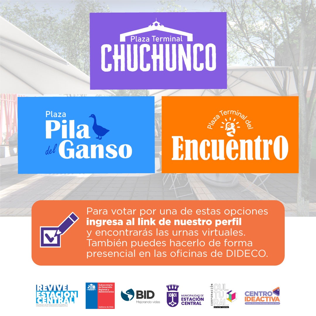 Continuamos con la recuperación de espacios públicos y el proceso participativo para la elección del nombre de la nueva Plaza Activa. Proyecto de 175 millones de pesos, elaborado por <a href="/RevivEstacion/">Revive Estación Central</a>, financiado por <a href="/laSUBDERE/">Subdere</a>. No te quedes fuera y vota🗳️👉bit.ly/3qiIk5F