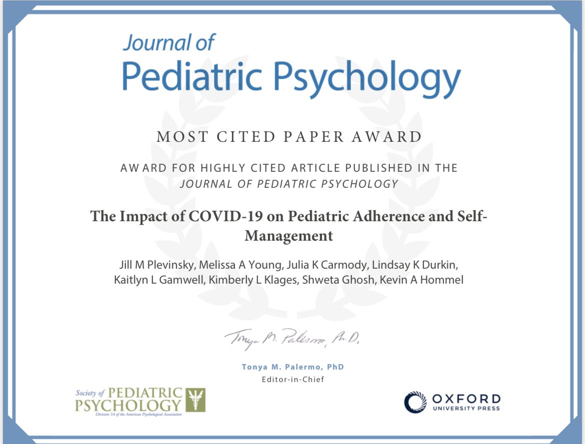 dr. jill (@jillplev) on Twitter photo eee! thank you, <a href="/JPedPsych/">Journal of Pediatric Psychology</a>!
so proud to have collaborated on this with the <a href="/SPPDiv54/">Society of Pediatric Psychology</a> adherence & self-management sig leadership: <a href="/KateG_PhD/">Dr. Gamwell</a>, <a href="/KimKlages/">Kim Klages, Ph.D.</a>, <a href="/DrShwetaGhosh/">Shweta Ghosh PhD</a>, Young, Carmody, Durkin, & @DrKevinHommel. eee! thank you, <a href="/JPedPsych/">Journal of Pediatric Psychology</a>!
so proud to have collaborated on this with the <a href="/SPPDiv54/">Society of Pediatric Psychology</a> adherence & self-management sig leadership: <a href="/KateG_PhD/">Dr. Gamwell</a>, <a href="/KimKlages/">Kim Klages, Ph.D.</a>, <a href="/DrShwetaGhosh/">Shweta Ghosh PhD</a>, Young, Carmody, Durkin, & @DrKevinHommel.