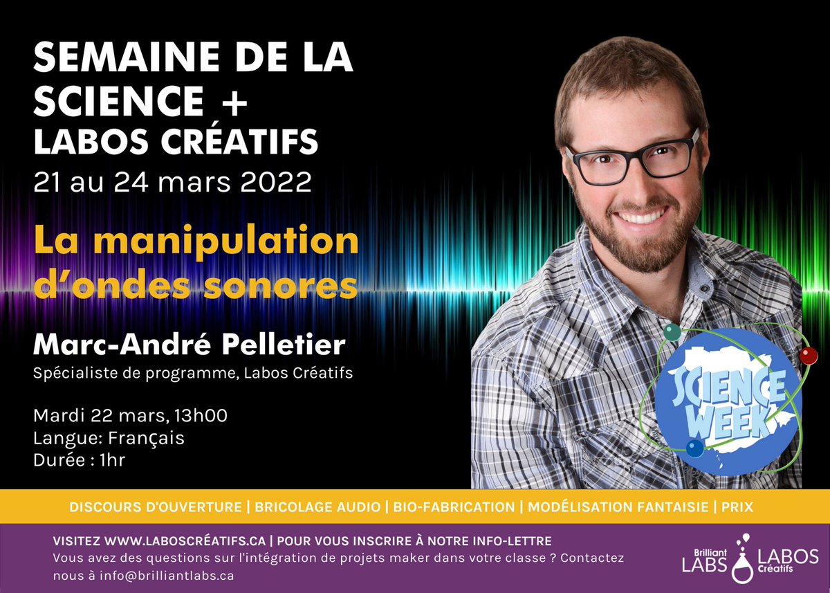 Le son c’est des ondes. Les ondes peuvent aussi manipuler de différentes façons! Nous allons, lors de cet atelier, apprendre à manipuler les sons avec l’aide des technologies, afin d’en créer de nouveau! #NBScienceWeek👉bit.ly/3Ikj0ST
