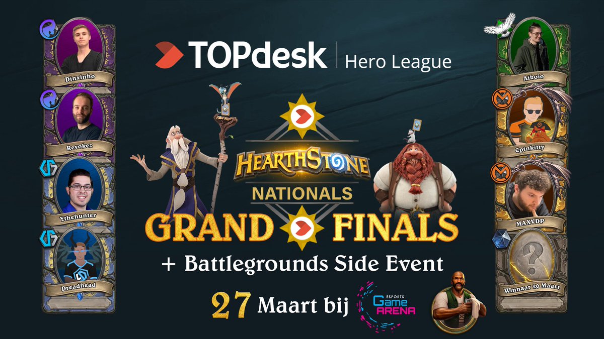 Op 27 Maart is er iets leuks voor iedere Hearthstone speler in de <a href="/TOPdesk_NL/">TOPdesk</a> Hearthstone Nationals! Naast het aanmoedigen van je favoriete speler, kun je meedoen aan een Hearthstone Battlegrounds toernooi en zullen er gratis Hearthstone Goodies te verkrijgen zijn in side events!