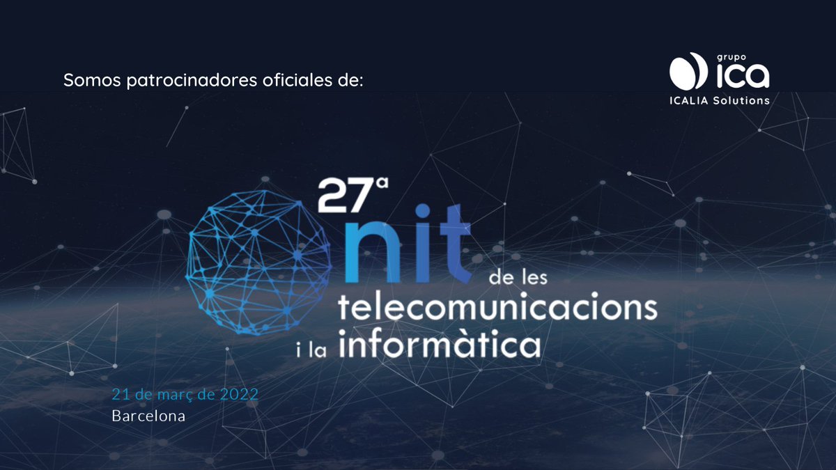 GrupoICA's tweet photo. 📅 @grupoicabcn es un año más patrocinador de La Nit de les telecomunicacions i la informàtica #LaNit2022 que se celebrará el próximo lunes 21 de marzo en Barcelona. ¡Comienza la cuenta atrás! Toda la información aquí 👉 https://t.co/sZAulOx1YP https://t.co/lV7lzzimSX