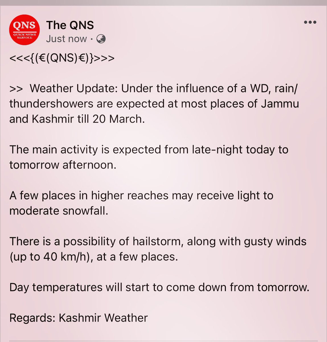 Qns24x7's tweet photo. <<<{(€(QNS)€)}>>>

>>  Weather Update https://t.co/B5gDWlH4UH