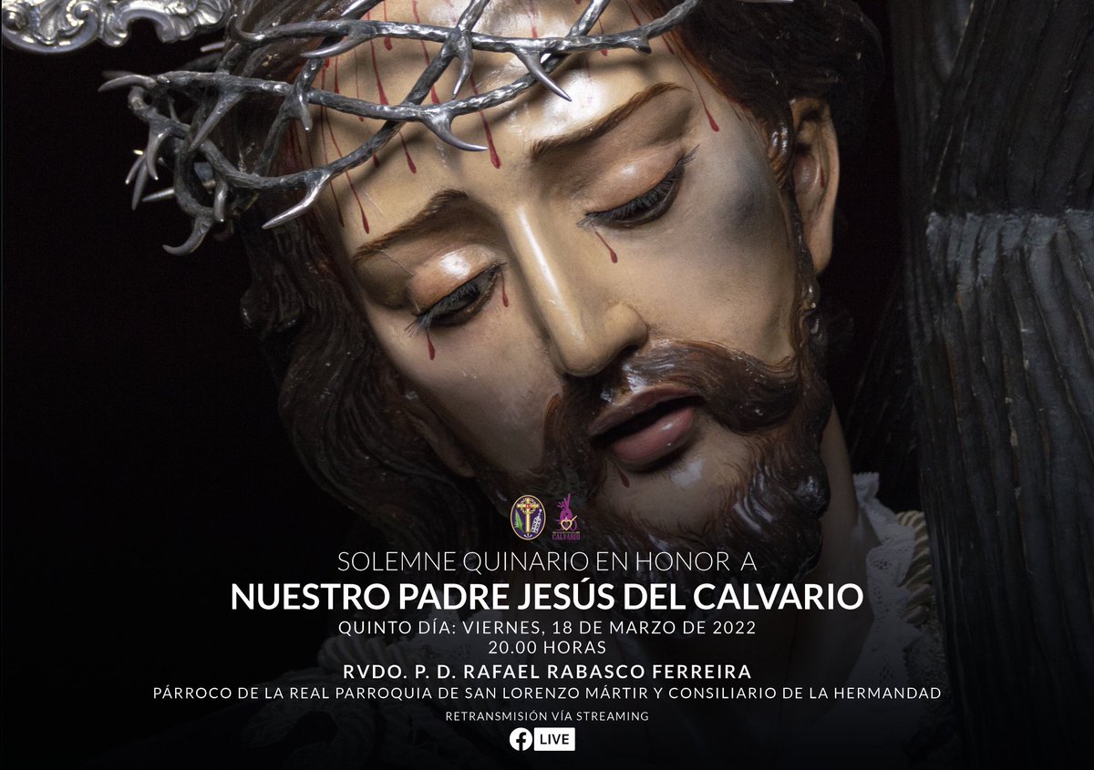 Hermandad del Calvario (@calvariocordoba) on Twitter photo 🔔 #CULTOS • Quinto día de quinario en honor de Nuestro Padre Jesús del Calvario.
⌚️ 20:00 horas
⛪️ <a href="/RPSanLorenzoMC/">Real Parroquia San Lorenzo Mártir de Córdoba</a> 
🗣 Rvdo. P. D. Rafael Rabasco Ferreira
🎥 En directo desde la página oficial de Facebook de nuestra Hermandad
⠀
¡Os esperamos! 🔔 #CULTOS • Quinto día de quinario en honor de Nuestro Padre Jesús del Calvario.
⌚️ 20:00 horas
⛪️ <a href="/RPSanLorenzoMC/">Real Parroquia San Lorenzo Mártir de Córdoba</a> 
🗣 Rvdo. P. D. Rafael Rabasco Ferreira
🎥 En directo desde la página oficial de Facebook de nuestra Hermandad
⠀
¡Os esperamos!