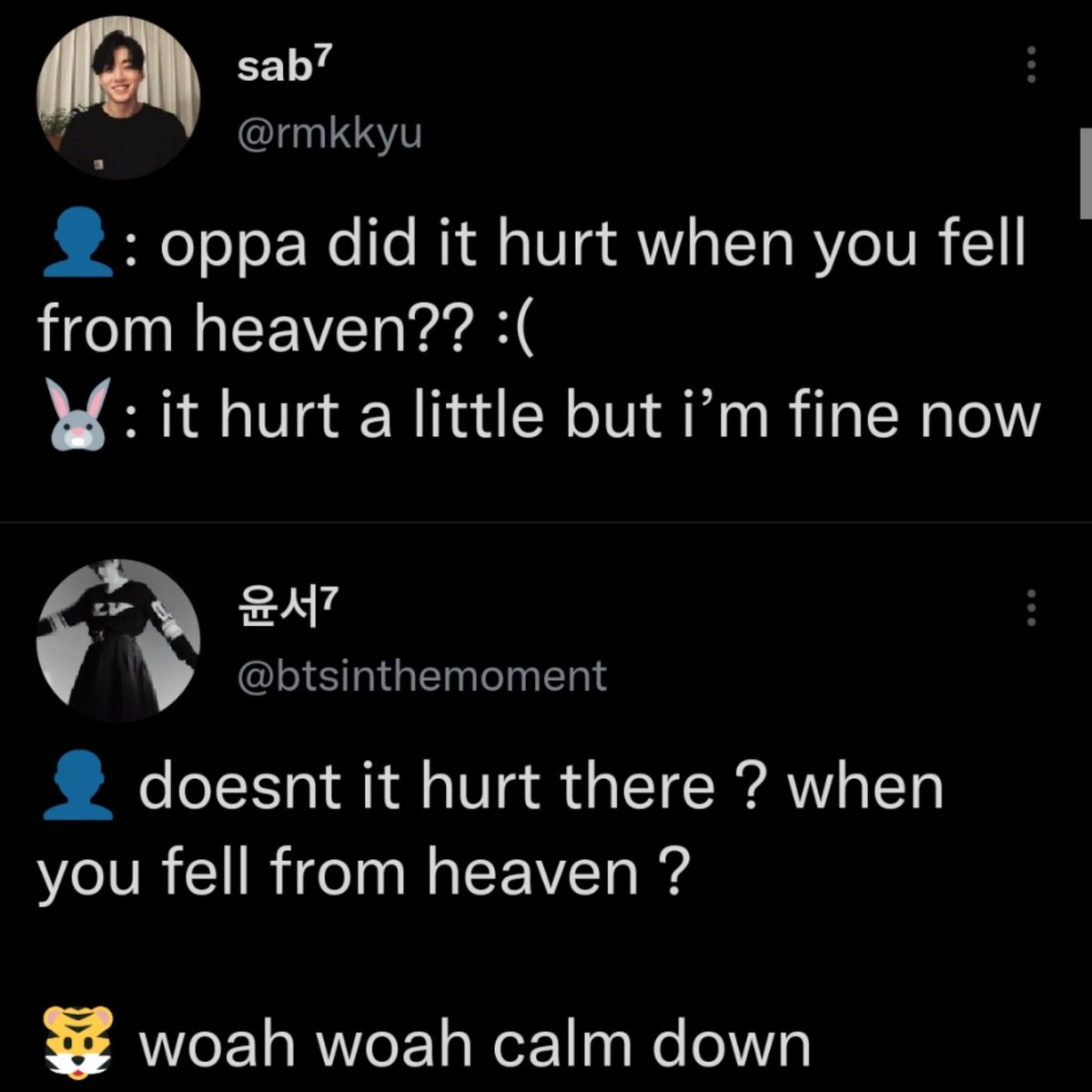 winterbeartaete's tweet photo. @btsinthemoment lmao taehyung reply is so different from jungkook 😂😂😂 https://t.co/Tud1wV2XgS