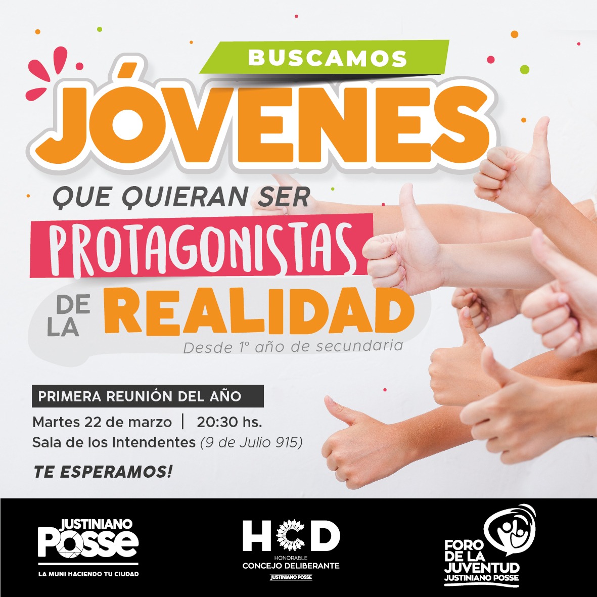 🙋🏻‍♂️🙋🏻‍♀️ ¡BUSCAMOS JÓVENES que quieran ser protagonistas de la realidad! 🙋🏻‍♀️🙋🏻‍♂️

Desde 1er año de secundaria😁

Primera reunión del año✅

📍Martes 22 de marzo
📍20:30 horas
📍Sala de los Intendentes (9 de Julio 915)

🙌🏻 ¡Te esperamos! 🙌🏻