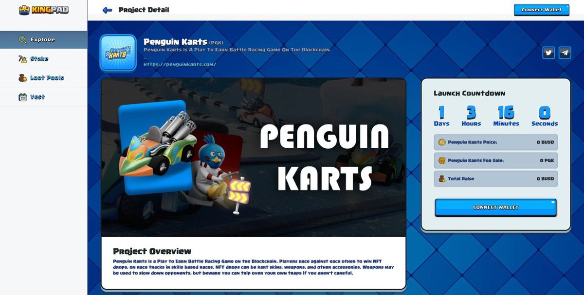 1 Day 3 Hours Left before the <a href="/penguinkarts/">Penguin Karts (🐧,🏎️)</a> IGO launches on KingPad! Stake your $CROWN tokens on Kingpad.co 👑🐧
 
#GameFi #P2E