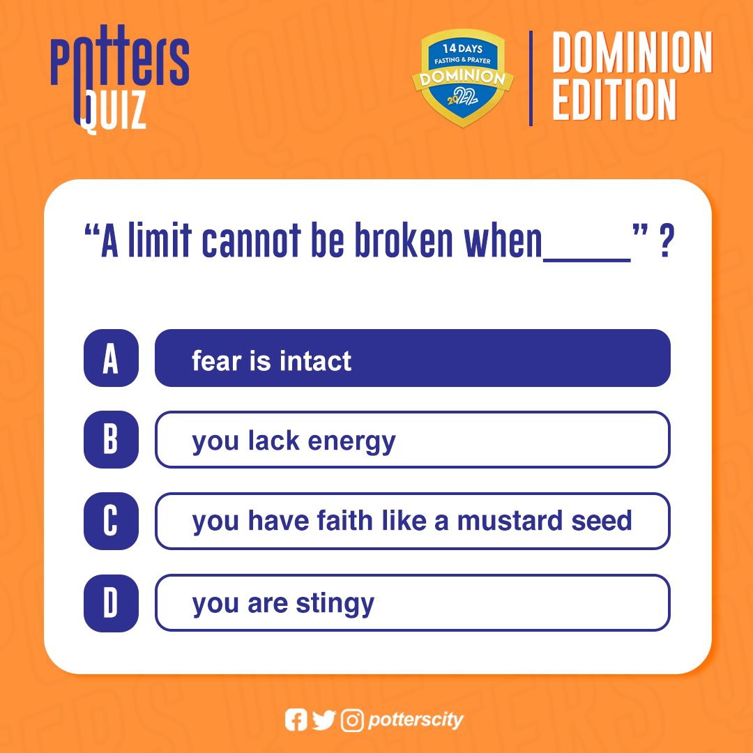 PottersCity's tweet photo. POTTERS TRIVIA!!!!
Dominion Edition.
Thank You for making time to contest in today's quiz, our winner for today will be announced soon.
See you same time next week.
#PottersTrivia
#Dominion22
#Potterscity https://t.co/SyL5veeB8d
