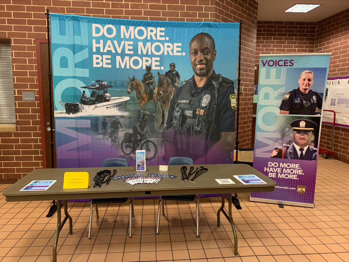 VBPD's tweet photo. This morning, our recruiting team is at @TallwoodLions for their career fair. We are sharing information about our cadet program and careers with our department. #careerfair #VBPD #futurelawenforcement https://t.co/ZZhFMza5Nx