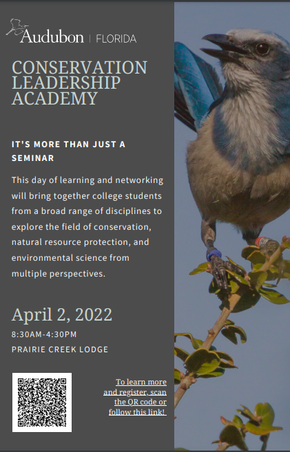 UFWildlife's tweet photo. Check out this great opportunity! This event, planned by Audubon Florida, is a full-day immersive event for undergraduate students to learn from local leaders in conservation while developing relevant professional skills. More info on the flyer attached. https://t.co/iEmaTAkW49