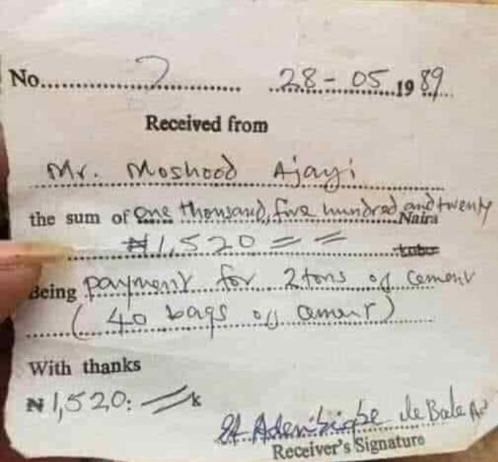 AbdulMahmud01's tweet photo. This was in 1989. Not 1979. Not 1969. 
40 bags of cement for N1,520 https://t.co/fkOJINSP6w