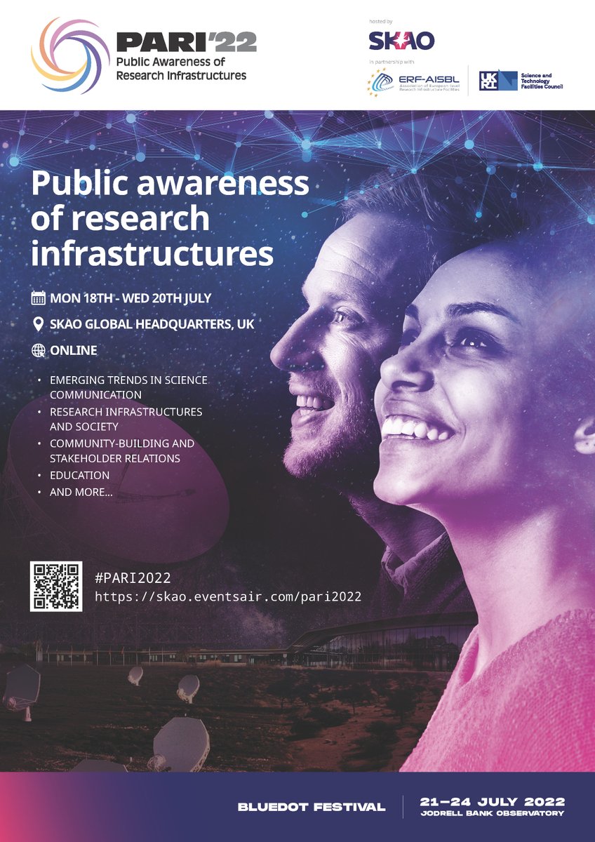 We're delighted to announce #PARI2022, a hybrid, hands-on #scicomm conference for everyone working to raise public awareness of research infrastructures!

Find out more and register for updates: skao.eventsair.com/pari2022

<a href="/ERF_AISBL/">ERF-AISBL</a> <a href="/STFC_Matters/">Science and Technology Facilities Council</a>