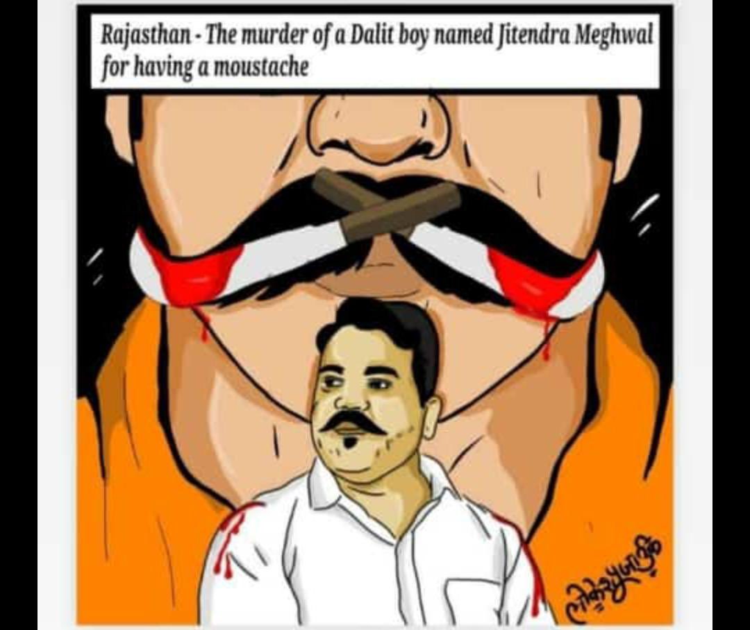AdvVasukukreja's tweet photo. A dalit boy named Jitendra Meghwal was murdered because of keeping moustache in Rajasthan . This is we are leading to , “New India”. #JusticeForJitendraMeghwal 
@ashokgehlot51 @INCRajasthan https://t.co/fhcYSTT8Qr
