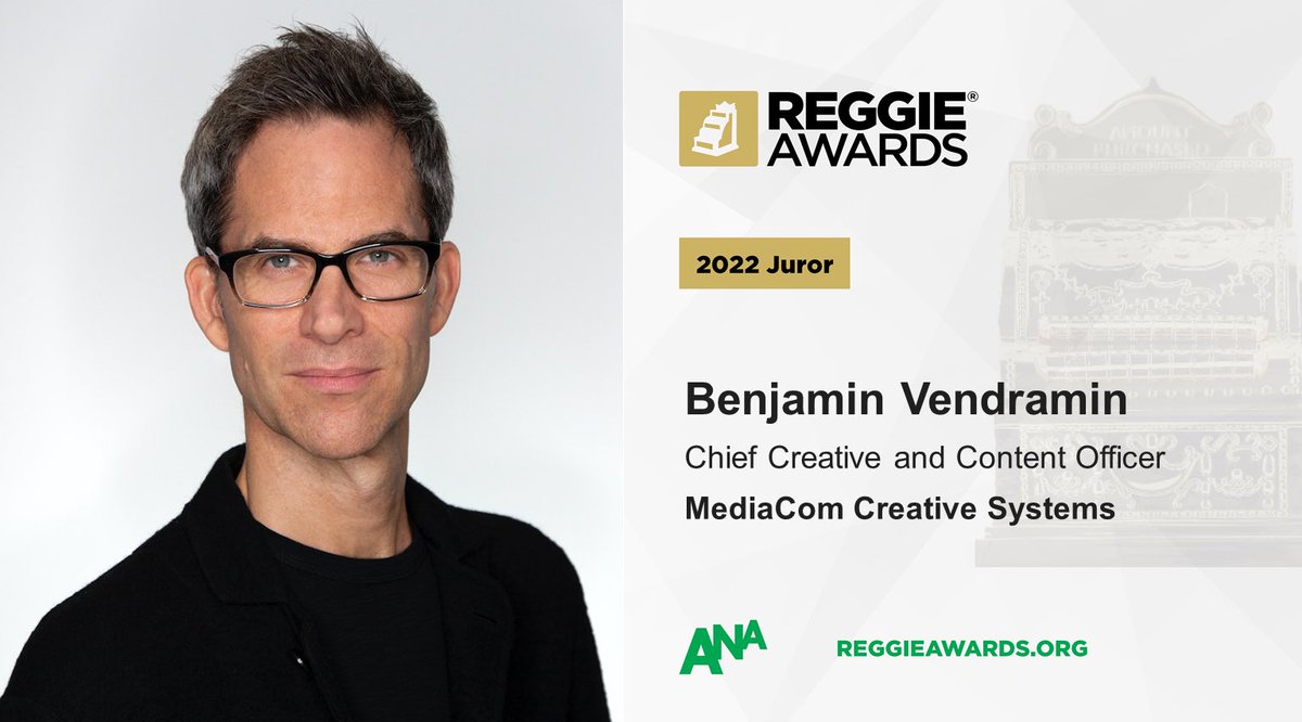 Benjamin Vendramin, Global &amp; U.S. Chief Creative &amp; Content Officer of MediaCom Creative Systems has been appointed as a jury member for the 39th Annual ANA Reggie Awards.
 
Congrats Benjamin, and good luck to all those who submitted. 
 
reggieawards.org/a/