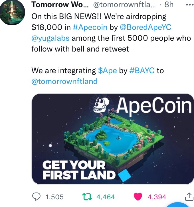 CryptoBull36's tweet photo. @tomorrownftland @BoredApeYC @yugalabs https://t.co/l5s5gyXF2c