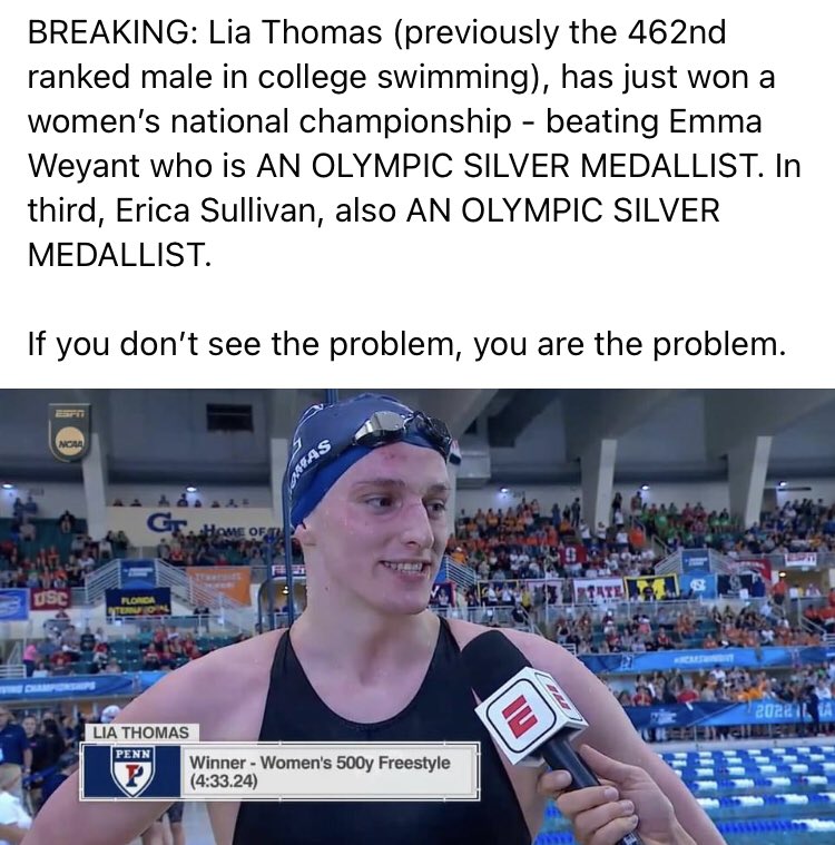 Your moral outrage about Iowa passing a ban on transgender athletes competing in female sports is asinine. This is not okay.