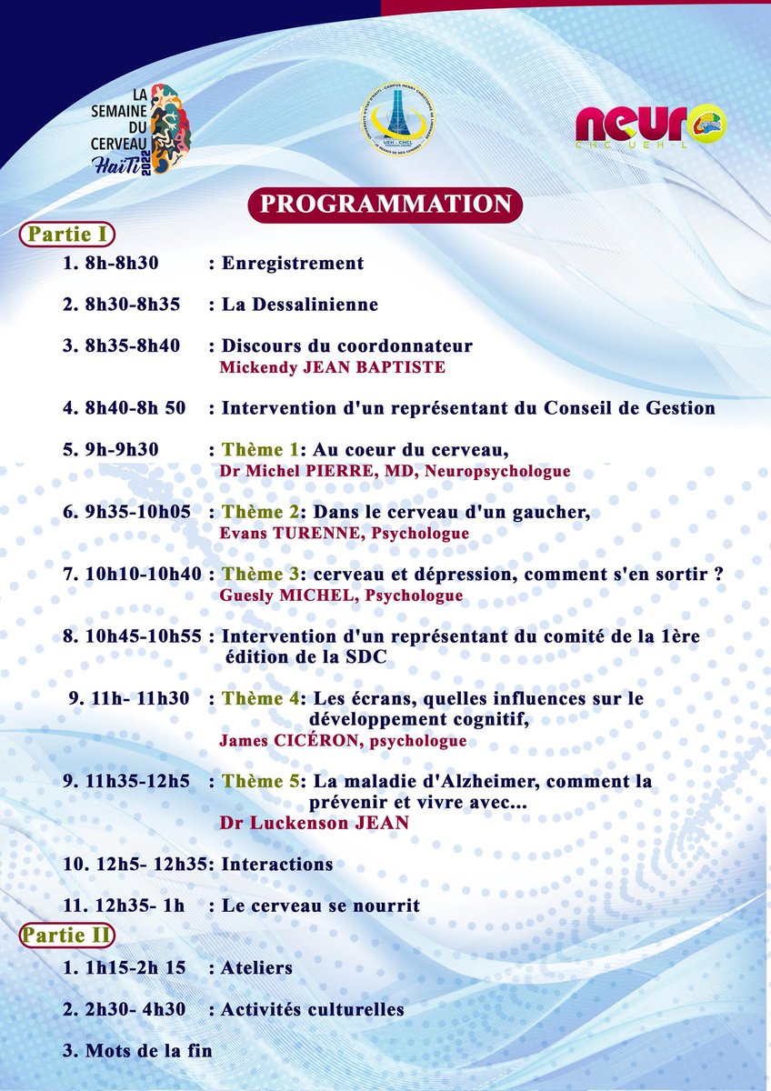 Planning de la journée #SDC2022 #BrainWeek #SDCHAITI