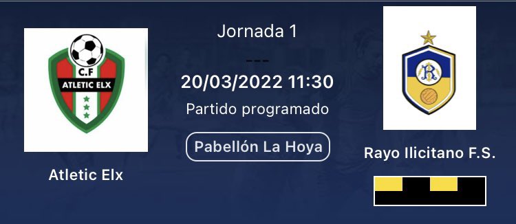 JORNADA 1| 

🆚 Atletic Elx FS.
📅 Domingo 20 Marzo.
🕦 11:30h.
📍 Pabellón de la Hoya.

#VamosRayo⚡️