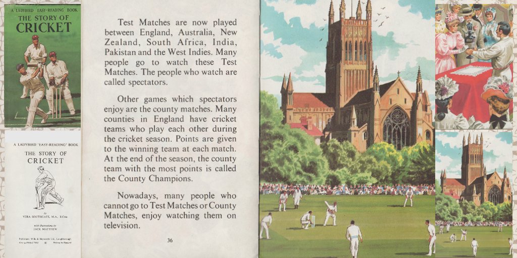Twellsense's tweet photo. Ladybird book 'The Story of Cricket'
pp 36/37
'The people who watch are called spectators.'
#VSouthgate #JMatthew https://t.co/PLsjcogl7t