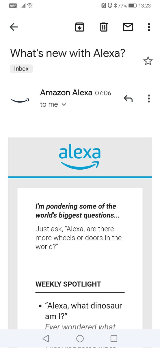 JohannaNield's tweet photo. .@BBCR1 .@gregjames Alexa knows about wheels and doors! https://t.co/LM0jB7CZFW
