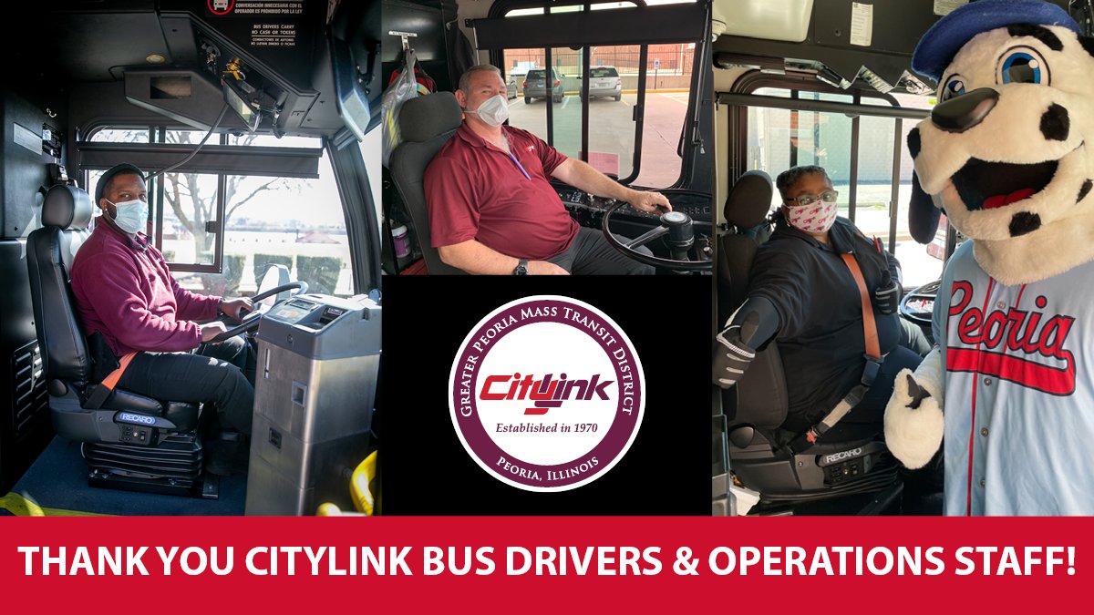 CityLinkPeoria's tweet photo. Today is #TransitDriverAppreciationDay &amp; we want to give a shoutout to all of our bus drivers &amp; operations staff for continuing to provide the the Greater Peoria area safe &amp; reliable public transportation! #WeAppreciateYou #ThankADriver #TransitIsEssential https://t.co/RrWHvyXKKx