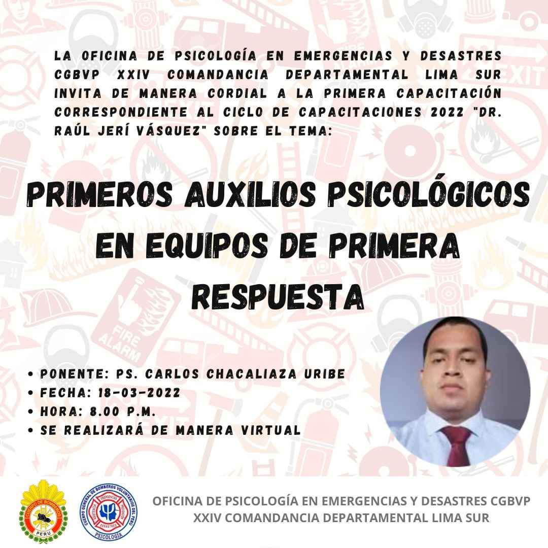 Bomberos24CDLS's tweet photo. 🖥️ #CHARLA_VIRTUAL
La Oficina de Psicología en Emergencias y Desastres de la @bomberos24cdls presenta:
👨🏻🚒 TEMA: Primeros auxilios psicológicos en equipos de primera respuesta
📅 FECHA: 18-MAR
⏰ HORA: 20:00 hrs
▶️ Inscríbete aquí 👇
https://t.co/yp2HVqP4TX
#CharlasXXIVCDLS https://t.co/C62IjJiDVf