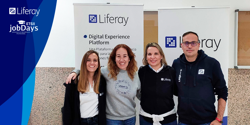 Liferay_es's tweet photo. Así de felices estaban nuestros compañeros Clara, David, Laura y Miriam en nuestro stand en los #ETSIIJobDays de @ETSIT_URJC 😊
Además la gran afluencia de alumnos, podemos decir con orgullo que nuestra charla fue todo un éxito en el evento 👏
¡Nos vemos en la siguiente! 💙 https://t.co/X7ccsnZEjE