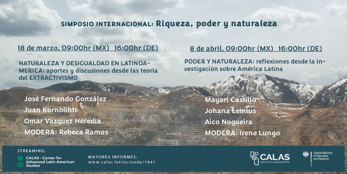 CalasCenter's tweet photo. 🏃♀️Casi comienza el webminar «Riqueza, poder y naturaleza»
9h🇲🇽, 10h🇪🇨, 12h🇦🇷, 16h🇩🇪
A debate: ¿Sirve el extractivismo, la explotación de los recursos naturales para combatir la enorme desigualdad en la región?
🔴Transmisión en vivo: https://t.co/RwGNmw0RUh
#CopingWithCrises https://t.co/lsLYgDDw1r