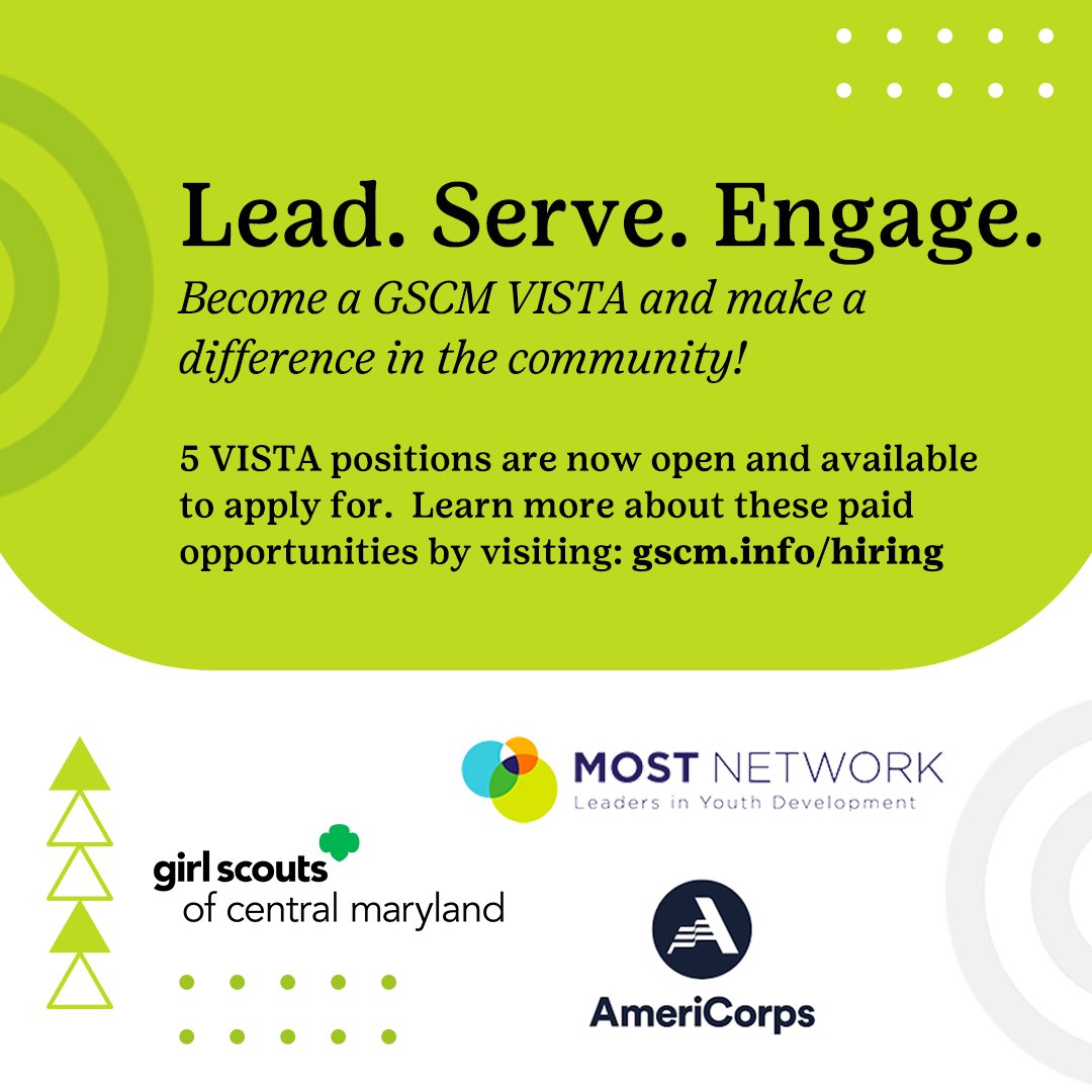 GScentralMD's tweet photo. WE’RE HIRING! All GSCM VISTA programs include a 1-year commitment with the possibility of extension if desired. Benefits: Living Allowance,  Health Coverage*,  Relocation Allowance,  Childcare assistance if eligible, and Training. 
Learn more by visiting: https://t.co/hpm5UmlBHr https://t.co/Ro2TjLcDIo