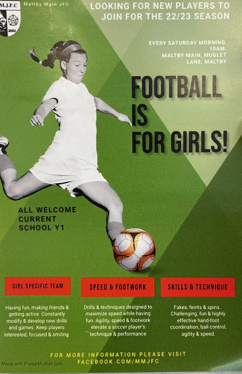CragsPe's tweet photo. Football is for girls! ⚽️

@MainMaltby JFC are on the lookout for new players to join their ranks!

Year 1 aged children @MissDobson1 &amp; @TwiggGilbert keep those eyes peeled for a flyer coming home today with more information 👀 https://t.co/nc8Os9dBAm