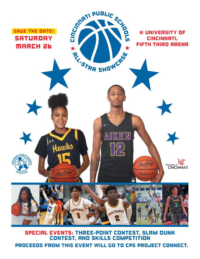 See CPS' top athletes at our basketball All-Star Showcase, hosted in partnership w/ <a href="/uofcincy/">University of Cincinnati</a>! 🏀 Noon - 7 p.m., March 26: Fifth Third Arena. Also check out the College &amp; Career Opportunity Fair hosted by @uc_cech! Tickets benefit CPS Project Connect: fal.cn/3n30u
