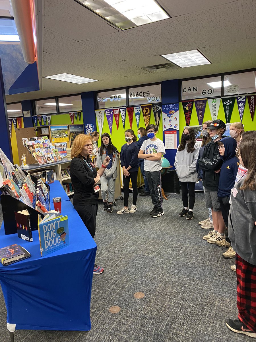 TeachFelsenthal's tweet photo. Thank you, Mrs. Walsh, for showing us some of the books that will be on display for #AutismAwarenessMonth! #D57Reads #D57Learns #MPEAproud https://t.co/FwUC7MJneI