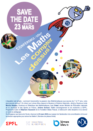 LDEcoles's tweet photo. Conférence/débat exceptionnelle le 23/03 à #Genève sur les #mathématiques. La #méthodedeSingapour sera présentée par @MonicaNeagoy. Présence de nombreux autres conférenciers de qualité: @LucChatel, Jérôme Scherer (EPFL), Stéphane Gaussent. Retransmission le 26/03 sur @lemanbleutv https://t.co/VCvDueR384