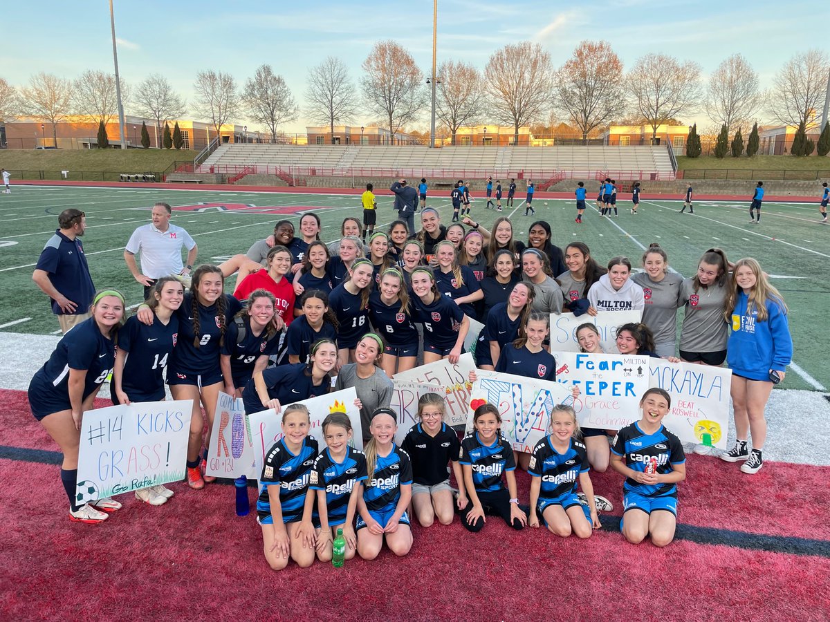 union_rush's tweet photo. Rush Union players got a taste of high school play last night as the @Miltonhighschoolsoccer JG girls took the title of #RegionChamps after a 1-0 against Roswell. Players made ball girling look easy in @Capelisport! #thenextgeneration #sidelinesupport #rushunionsoccer2022 https://t.co/GA7tOOUdUI