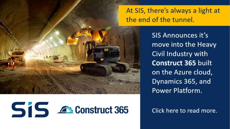 SISSoftware_LLC's tweet photo. SIS, LLC announces its move into the Heavy Civil Construction Industry with its Construct 365 suite of products. 

Specific features for Heavy Civil include Bid Items, Job Costing by Paid Item, Union Based Financial Modeling, and Equipment Charge to Production Job.  #D365FO https://t.co/5dYtuevfrx