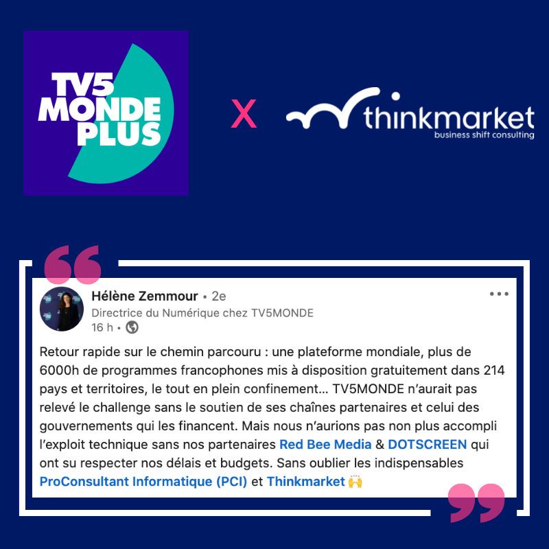 Thinkmarket_'s tweet photo. #Medias | Nous sommes particulièrement fiers avoir été aux côtés de TV5MONDE, et plus particulièrement d'@Hzemmour, en accompagnant la création de la plateforme TV5MondePlus, et de continuer à suivre les projets de la chaîne ! To be continued...
#ItsTimeToShift #SuccessStory https://t.co/0aGCw6cG4x