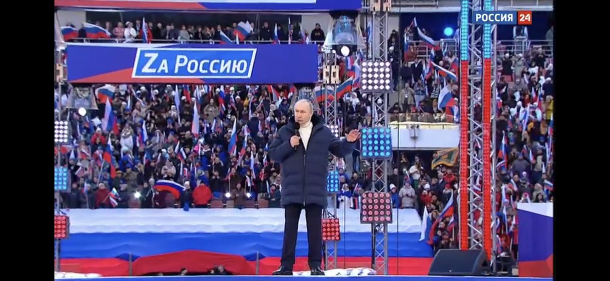 Turns out state TV cut out just before Putin finished the speech. He quoted Fyodor Ushakov, the legendary Tsarist-era admiral who is now the patron saint of Russia’s strategic nuclear bomber fleet, and left.
