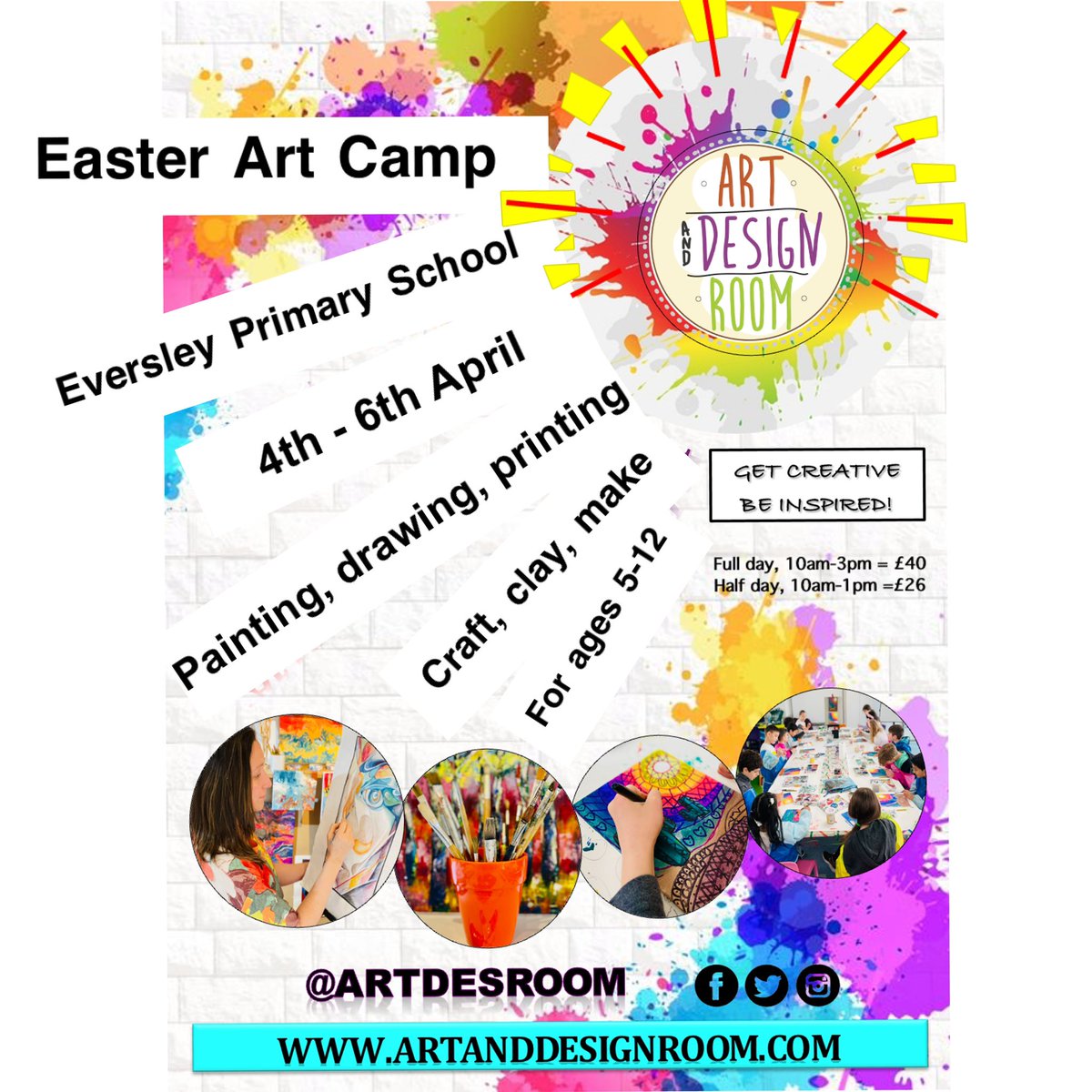 ArtDesRoom's tweet photo. Book your place at Easter Art Camp @EversleyPrimary 4th-6th April, for ages 5-12. Full day 10am-3pm, half day 10am-1pm. For enquiries &amp; bookings visit: https://t.co/3wj2xINfYm https://t.co/Lry0Sv0US2