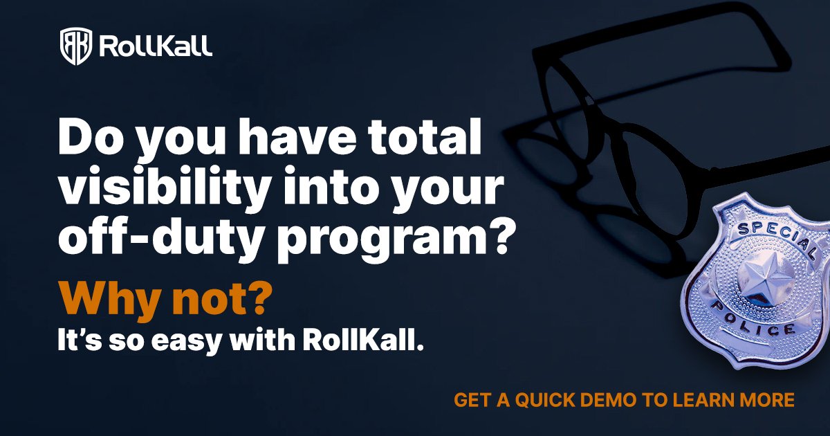 RollKallOffDuty's tweet photo. There is no reason to lapse on documentation, reporting and visibility into where and when your officers are working. Schedule a demo to learn more:

https://t.co/KaUiszAWSl

#lawenforecement #police #offdutytechnology https://t.co/P2Ln0vq9ZS