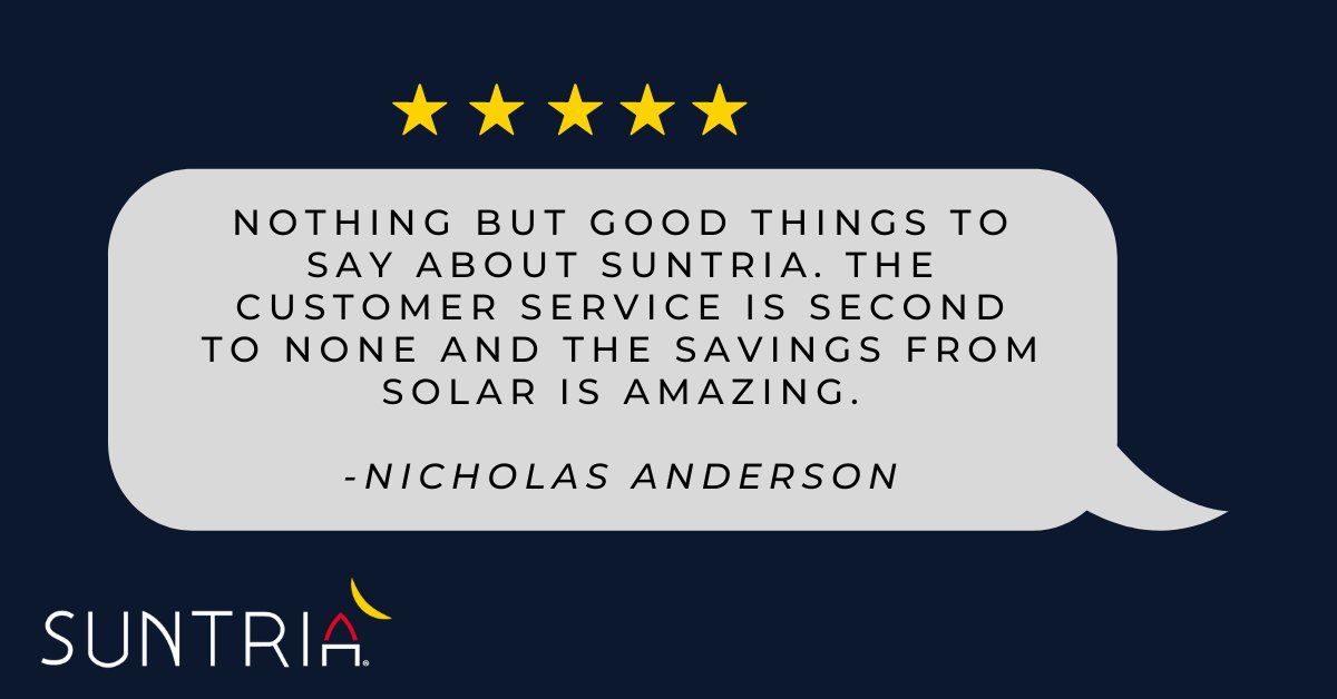 SuntriaSolar's tweet photo. We love hearing how impactful our solar systems can be. We know how complicated solar buying can be, which is why our solar experts have made a smooth process that our homeowners love. 
.
.
.
#suntriasolar #sustainability #homevalue #greenenergy https://t.co/Cdlj0y6oeU
