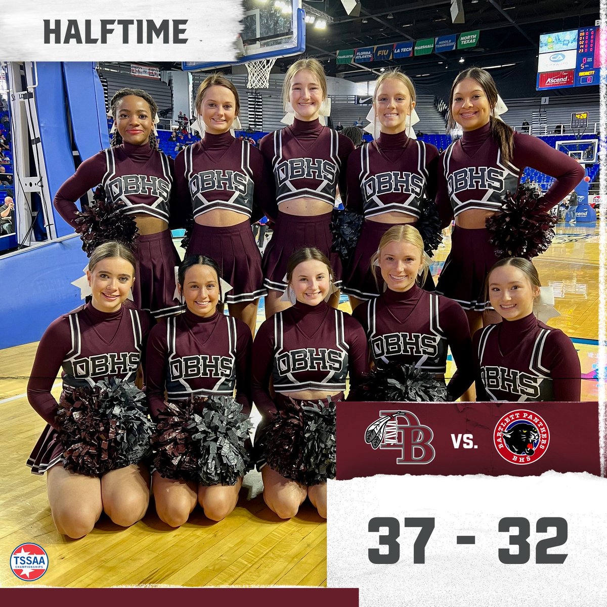 KCS__Athletics's tweet photo. HALFTIME | Tribe 🏀 
(TSSAA Class 4A Semifinals)

The Tribe leads at the half!!! This halftime score update is brought to you by the D-B Cheerleaders! #RollTribe https://t.co/N0vm09wTyE