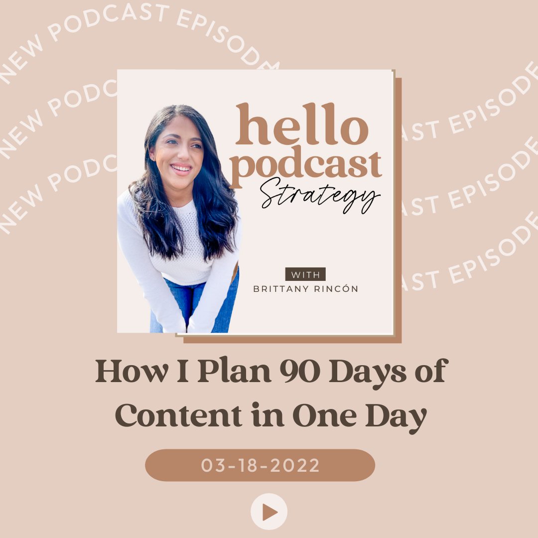 🎙NEW EPISODE ALERT🎙

It’s finally Friday! Listen now to this week’s episode of Hello Podcast Strategy with Brittany Rincon

✍🏽 How I Plan 90 Days of Content in One Day

Listen through the link in bio and make sure you’re following the show ❣️