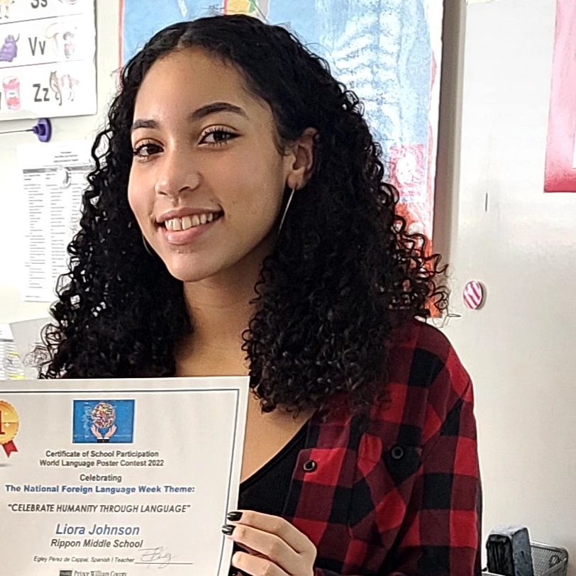 Congratulations Liora Johnson on winning 2nd🥈place on the Middle School category in the fourth annual World Languages Poster Contest Division wide. <a href="/RipponMiddle/">Rippon Middle School</a>