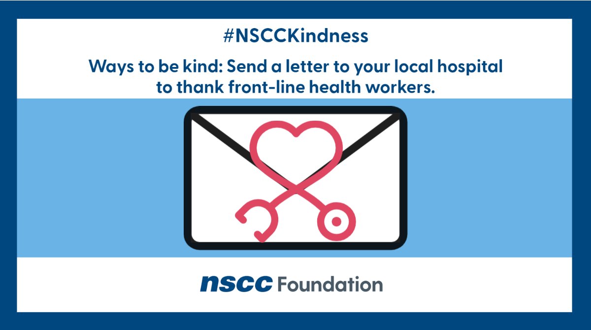 NSCC's Kindness Project launches in one week, what will your act of #NSCCKindness be?

One of <a href="/NSCCNews/">Nova Scotia Community College - NSCC</a>'s 25 ways to be kind is writing a letter to your local hospital to thank front-line health workers. 🏥💝

For inspiration, read our 25 ways to be kind: nscc.ca/25anniversary/…