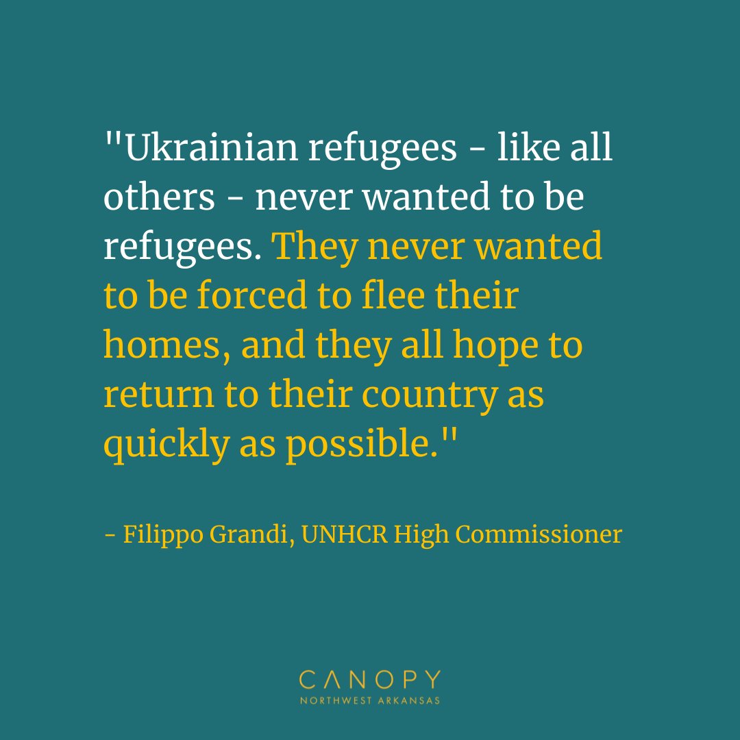 UNHCR estimates over 3 million have fled Ukraine. Canopy stands with <a href="/Refugees/">UNHCR, the UN Refugee Agency</a> &amp; partners supporting those displaced in Ukraine &amp; worldwide. As this situation unfolds, we will continue to update our community &amp; build a welcoming NWA.
Watch a UNHCR update👉 ow.ly/MZyy50In4VK