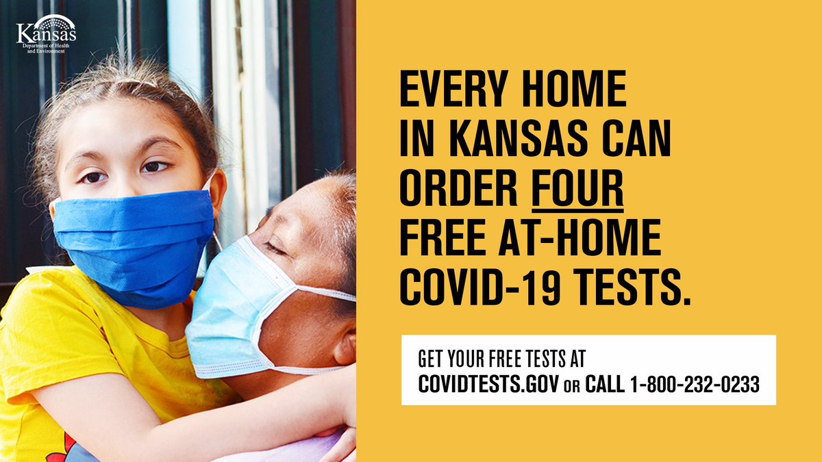 Every home in the U.S. is now eligible to order 4 more free at-home COVID-⁠19 tests. Orders should ship in 7-12 days. Order your tests now so you have them when you need them: covidtests.gov or call 1-800-232-0233. #SleeveUpJoCo #COVID19