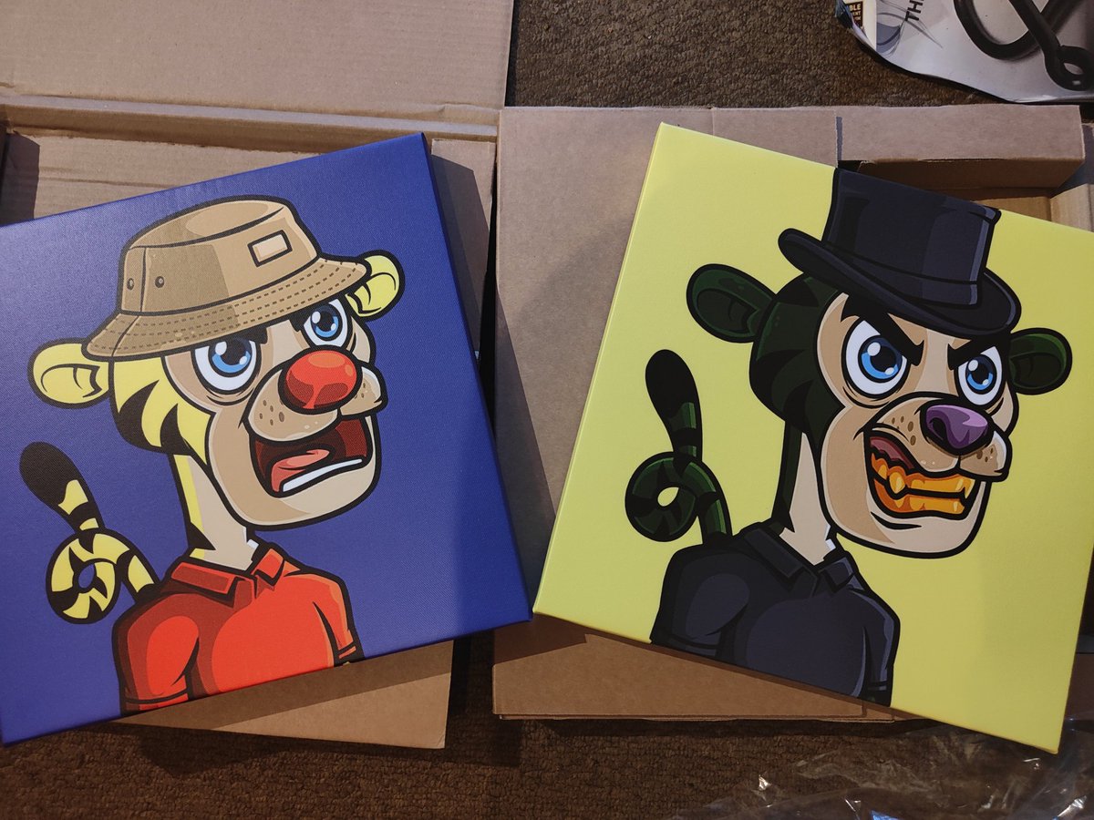SharpduckETH's tweet photo. I've just had not 1 but 2 deliveries from @TypicalTigerNFT. Firstly my 2 nephew's Tigers on canvas and then my beautiful PFP #1813 immortalised on a skateboard by @LortWizard All this just for hanging out having fun in the discord, easy #SaveTheTigers #NFT #NFTcommunity https://t.co/bCaybOJPKg