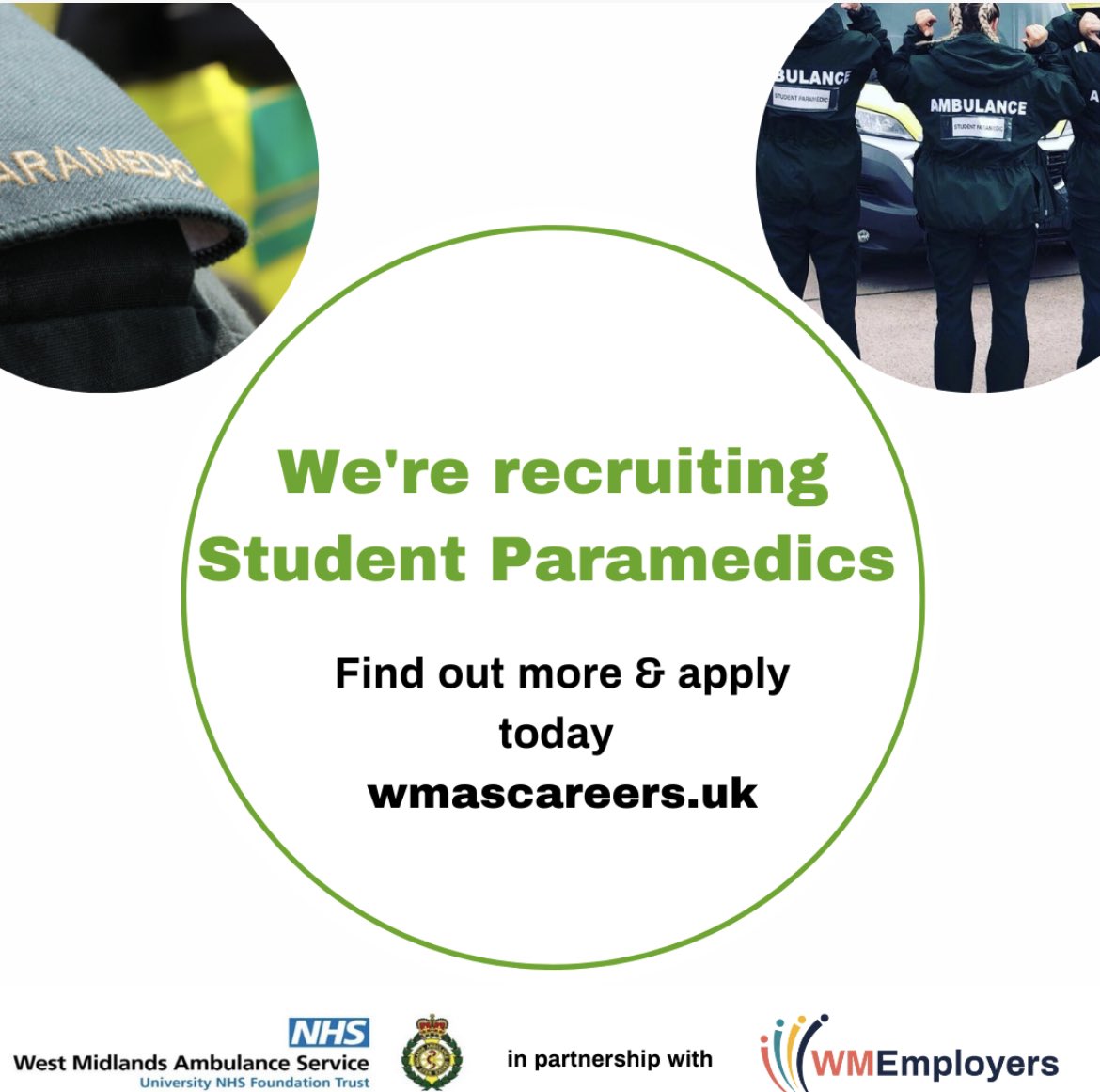 Our Student Paramedic vacancy is open, you can apply via jobs.nhs.uk

Hubs across the region available including Stoke, Stafford, Shrewsbury &amp; Hereford!

Message me with any queries 

#caringaboutyourcareer