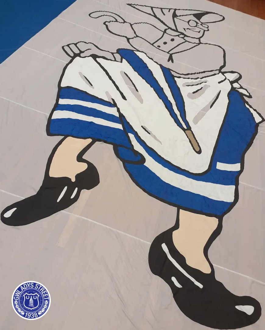 The making of the hand painted banner, celebrating the history and tradition of the Toffee Lady, that was on display in the Gwladys Street before last week's match.