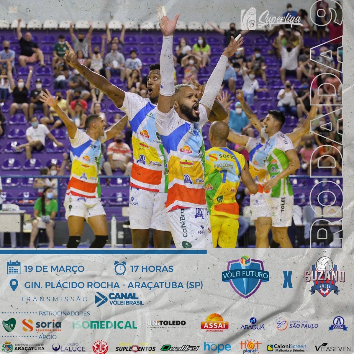 voleifuturo_ofc's tweet photo. Amanhã é dia de jogo!

🏐 Superliga B - Nona rodada
🔹 Vôlei Futuro x Suzano Vôlei 
🗓️ 19.03.2022
🕖 17 Horas
🏟️ Gin. Plácido Rocha (Araçatuba - SP)
💻 Canal Vôlei Brasil

O uso de máscara deixou de ser obrigatório em locais fechados.

#GoVF https://t.co/DQ7bBNhj0X